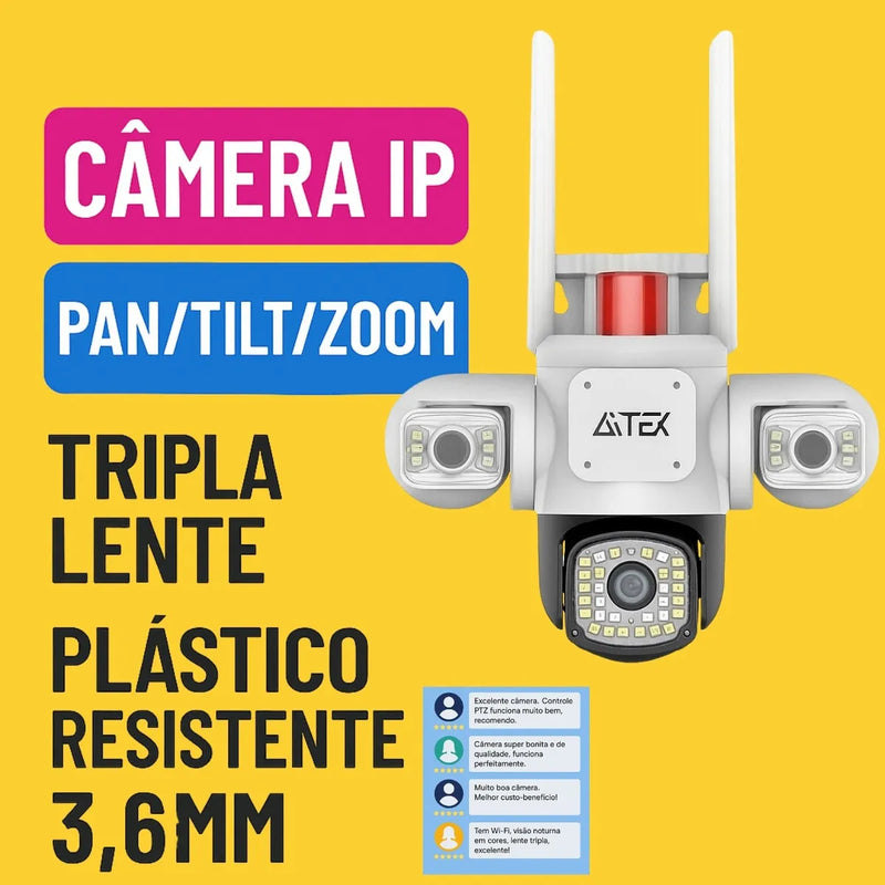 Câmera Wi-fi Ptz Tripla Lente Visão Noturna Full Hd Cor Branco