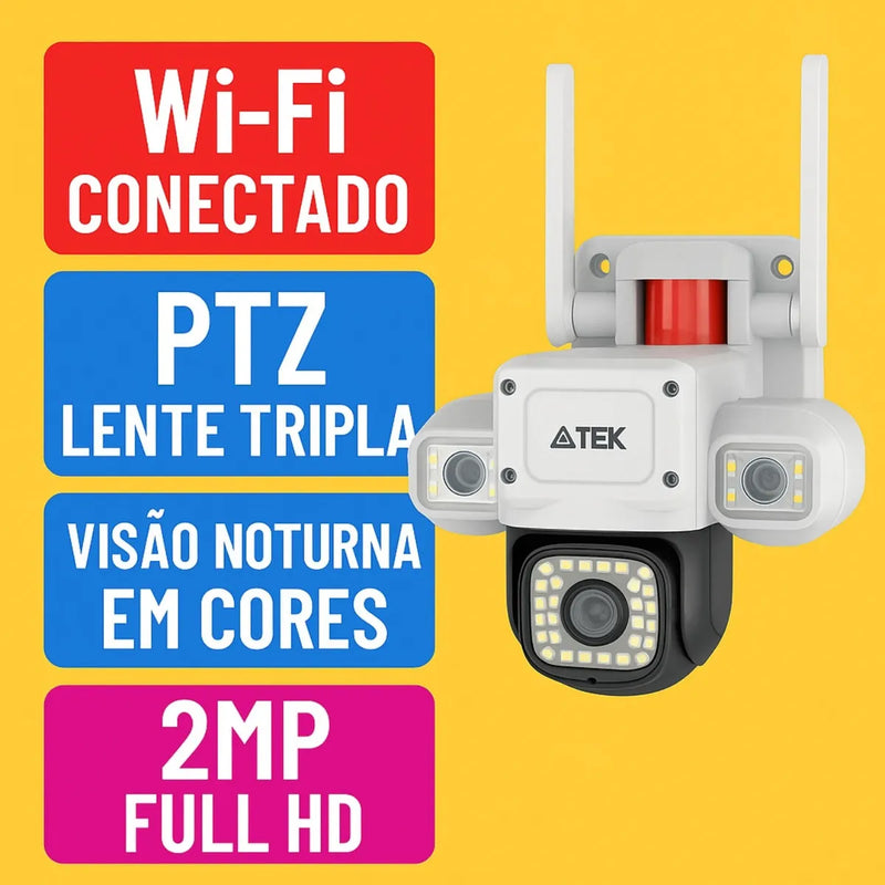 Câmera Wi-fi Ptz Tripla Lente Visão Noturna Full Hd Cor Branco