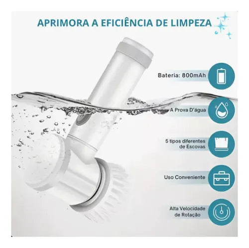 Escova Elétrica de Limpeza Magica 5 em 1 Recarregável Mop Multiuso Multifuncional Giratória 360 Banheiro Cozinha pia