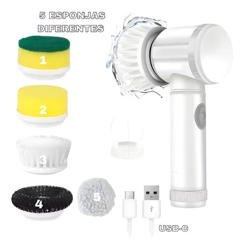 Escova Elétrica de Limpeza Magica 5 em 1 Recarregável Mop Multiuso Multifuncional Giratória 360 Banheiro Cozinha pia